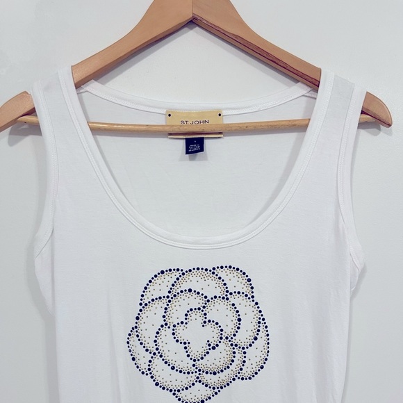 St. John Gold and Black Embellished Flower White Tanktop S - Picture 4 of 11